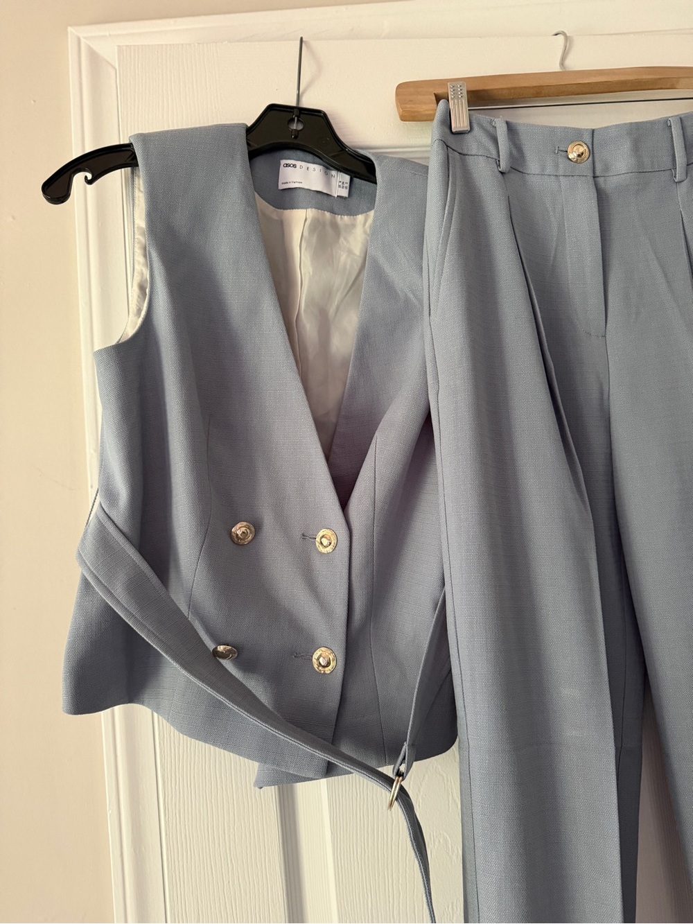 ASOS Light Blue Sleeveless linen Vest & Trousers Set